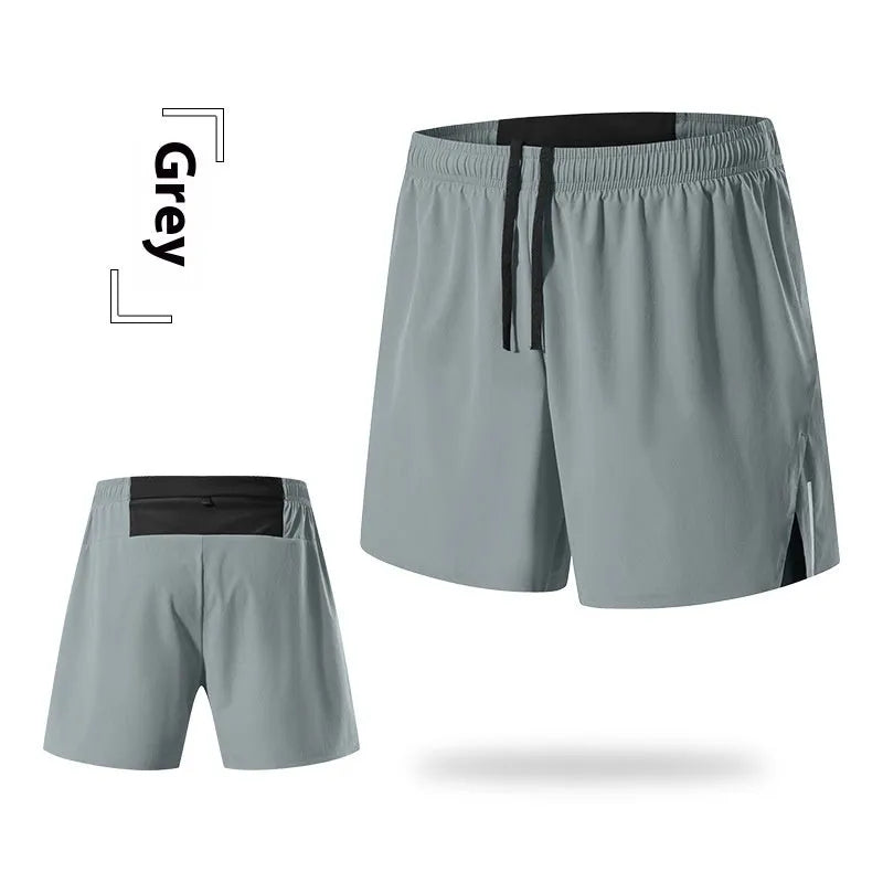 Men's red off-road running shorts with a high waist and loose fit, shown for marathon and cross-country running.