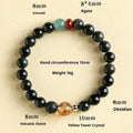Chinese style couple bracelet with obsidian and agate jade beads in 8mm and 10mm size options.