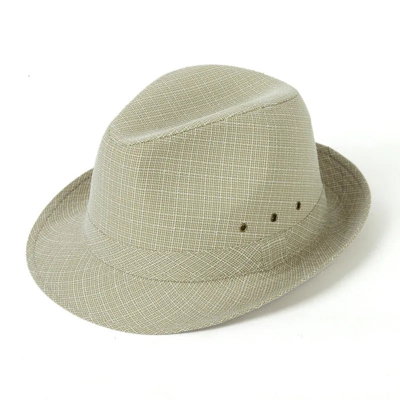 Traditional men's fedora hat with thickened construction in suit material or linen options