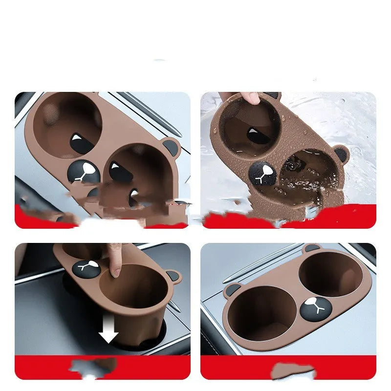 Silicone cup holder stabiliser insert for car centre console in grey tan pink colour options