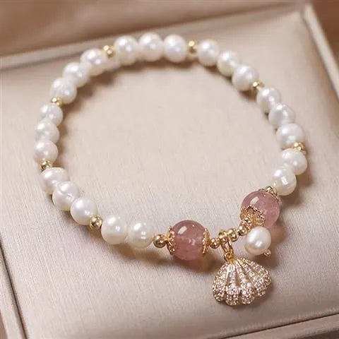 Natural shell bracelet with plush strap in four colours: red, green, yellow, purple for unisex student casual wear