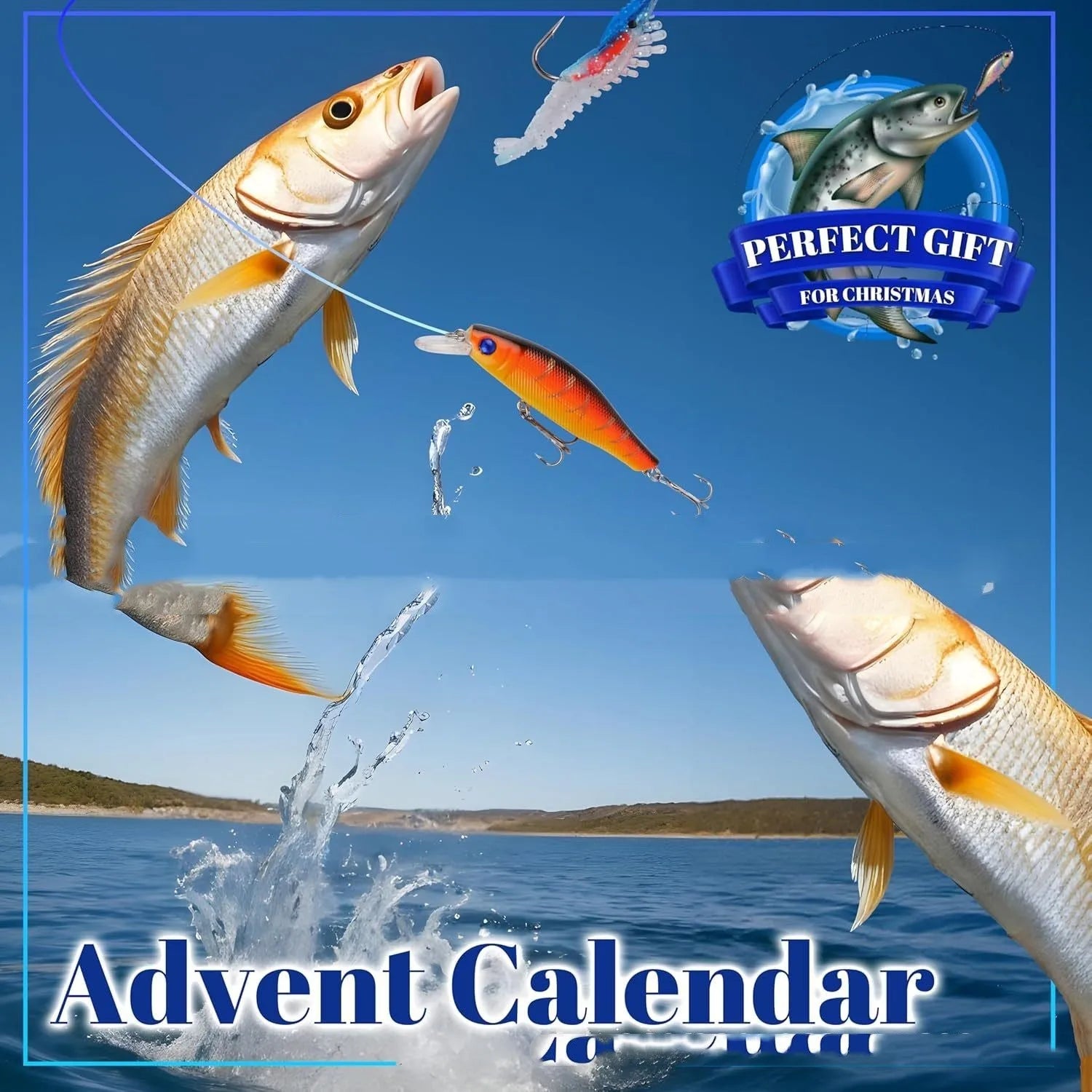 Christmas Advent Calendar Fishing Gear Set in 14x9x1.5 inch box with holiday packaging