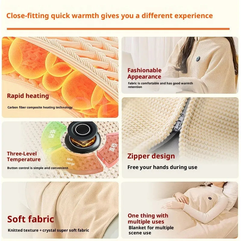 Washable electric heated throw blanket 150x80cm in Gardenia Green with rechargeable power bank