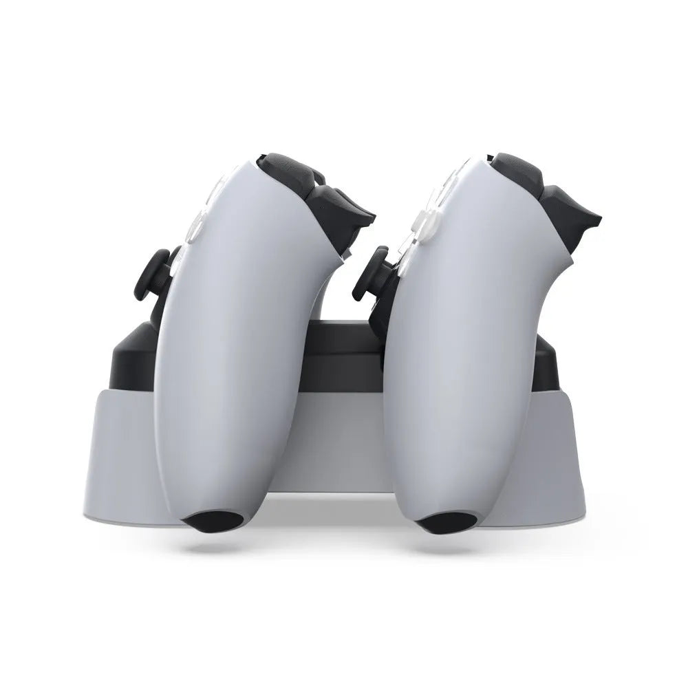 Gray PS5 dual-seat gamepad charger with display light and TYPE-C interface on a desk