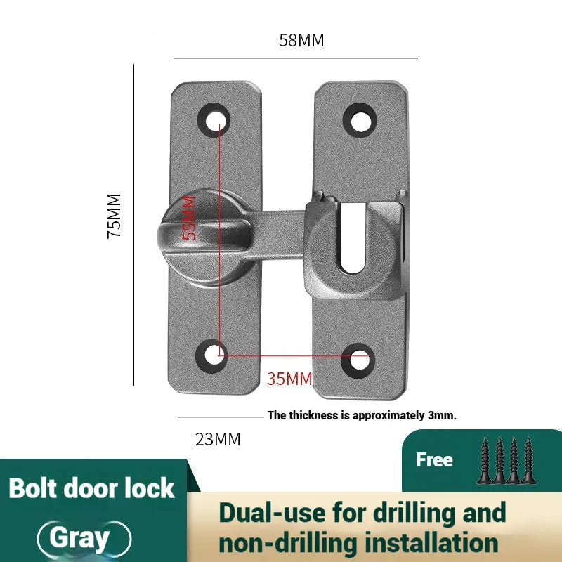 Aluminium alloy punch-free door latch with screws for 90 and 180 degree door openings