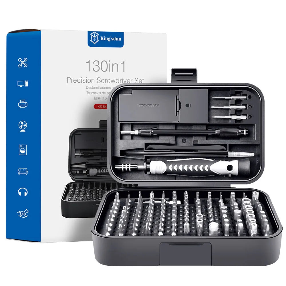 130 In 1 Precision Screwdriver Tool Set with CRV bits in orange case, 153x107x54mm