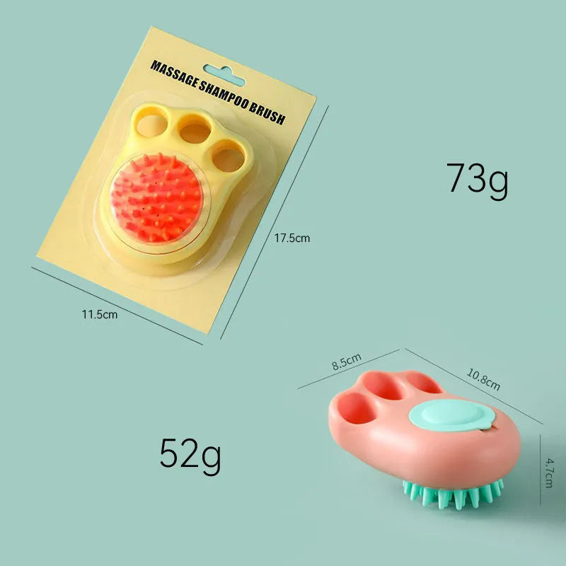Blue pet bath and massage brush with silicone bristles and an ergonomic non-slip handle.
