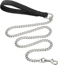 Heavy duty metal dog leash with soft padded handle showing black colour option