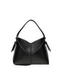 Women's oval PU handbag crossbody bag in black with stitched design and single shoulder strap