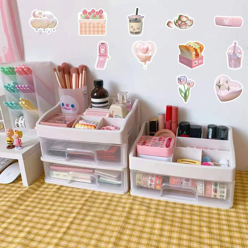 Sheet of 63 pink girl heart decorative stickers with 3D effect in cute style