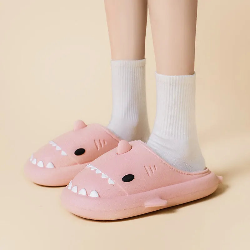 Cartoon shark EVA slippers in yellow couple colour with Baotou closed-toe style and thickened sole