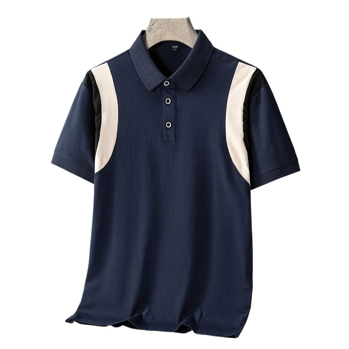 Men's striped cotton lapel-collar T-shirt in loose Korean fit for summer.