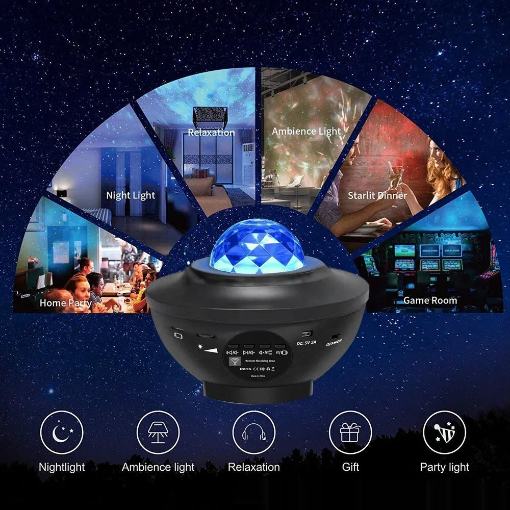 Black parallel style starry sky projection lamp with USB cable and remote control