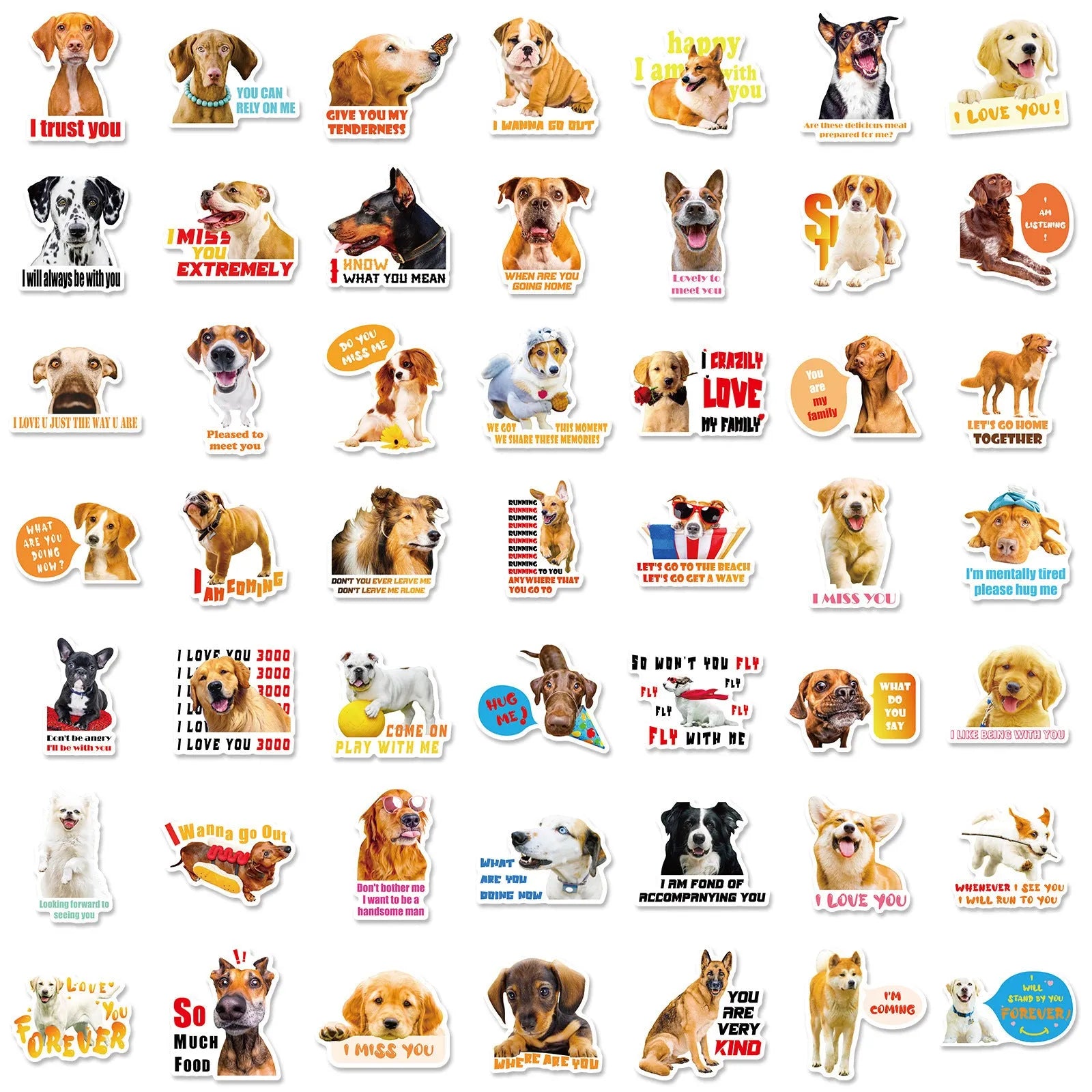 Pack of 100 realistic dog facial expression stickers in Nordic style for craft projects