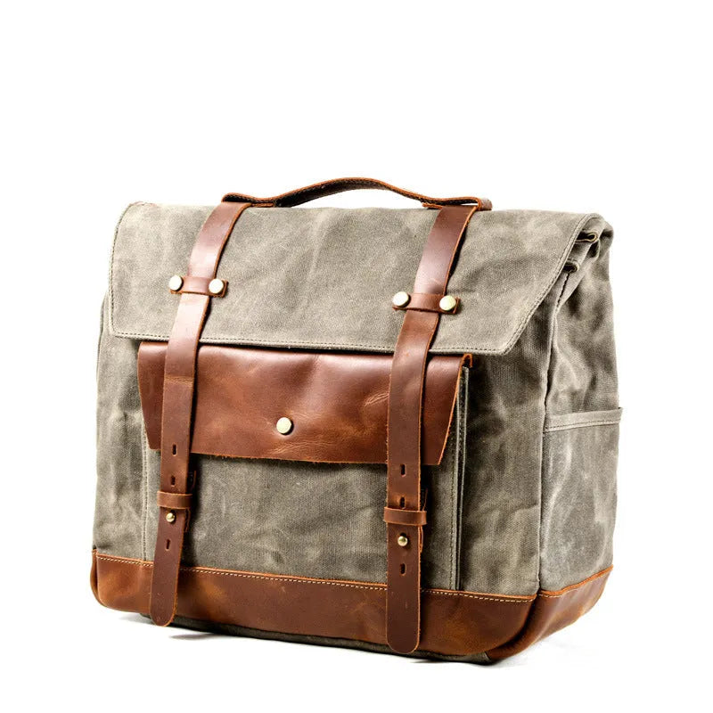 European retro cotton messenger bag for motorcycle helmet storage with rivet details