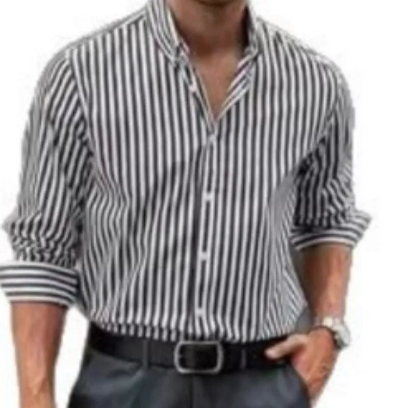 Men's casual striped button shirt in loose fit with long sleeves