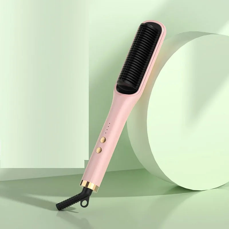 Anion hair care electric hair straightener and curler in pink with plug-in cord