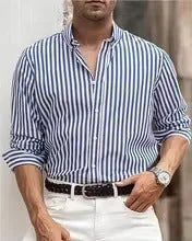 Men's casual striped button shirt in loose fit with long sleeves