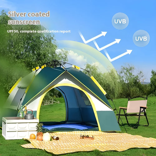 Dark green automatic quick-open camping tent for 3-4 people with waterproof construction