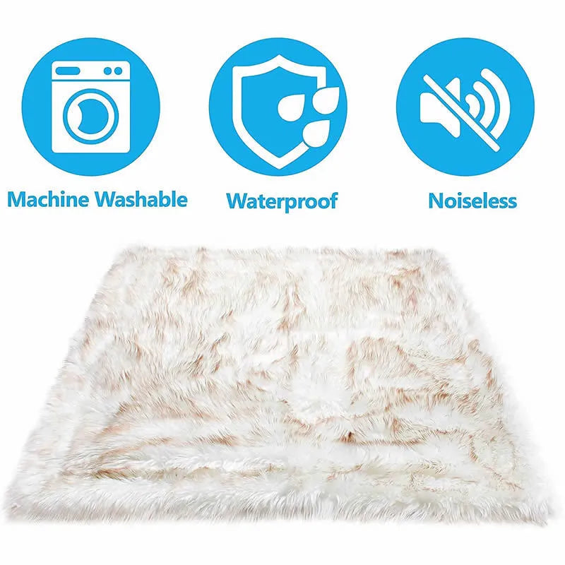 White with brown accents machine washable waterproof dog couch bed on a floor