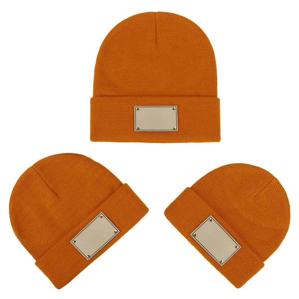 Knitted warm pullover hat in acrylic fibre, dome top, brimless, available in multiple colours and sizes for babies to adults