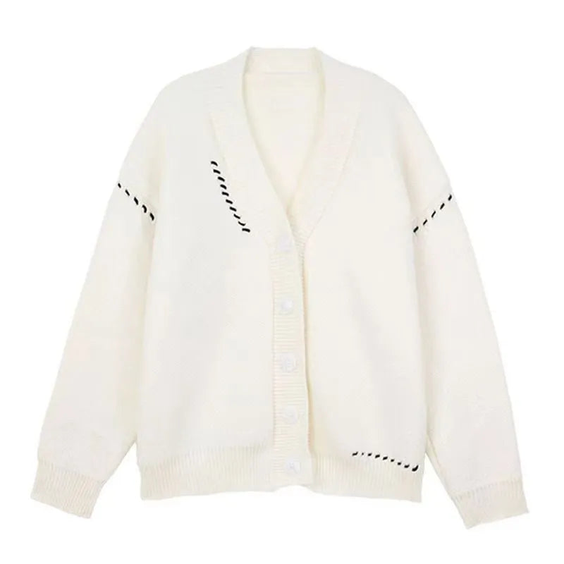 Women's loose fit black knitted cardigan with long sleeves