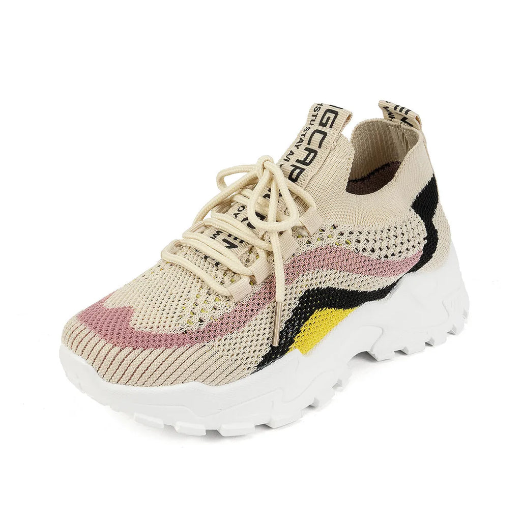 Women's soft bottom lace-up sports shoes in mesh with PVC sole.