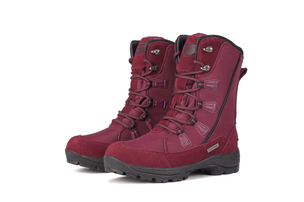 Women's black thermal snow boots with genuine leather upper and rubber sole