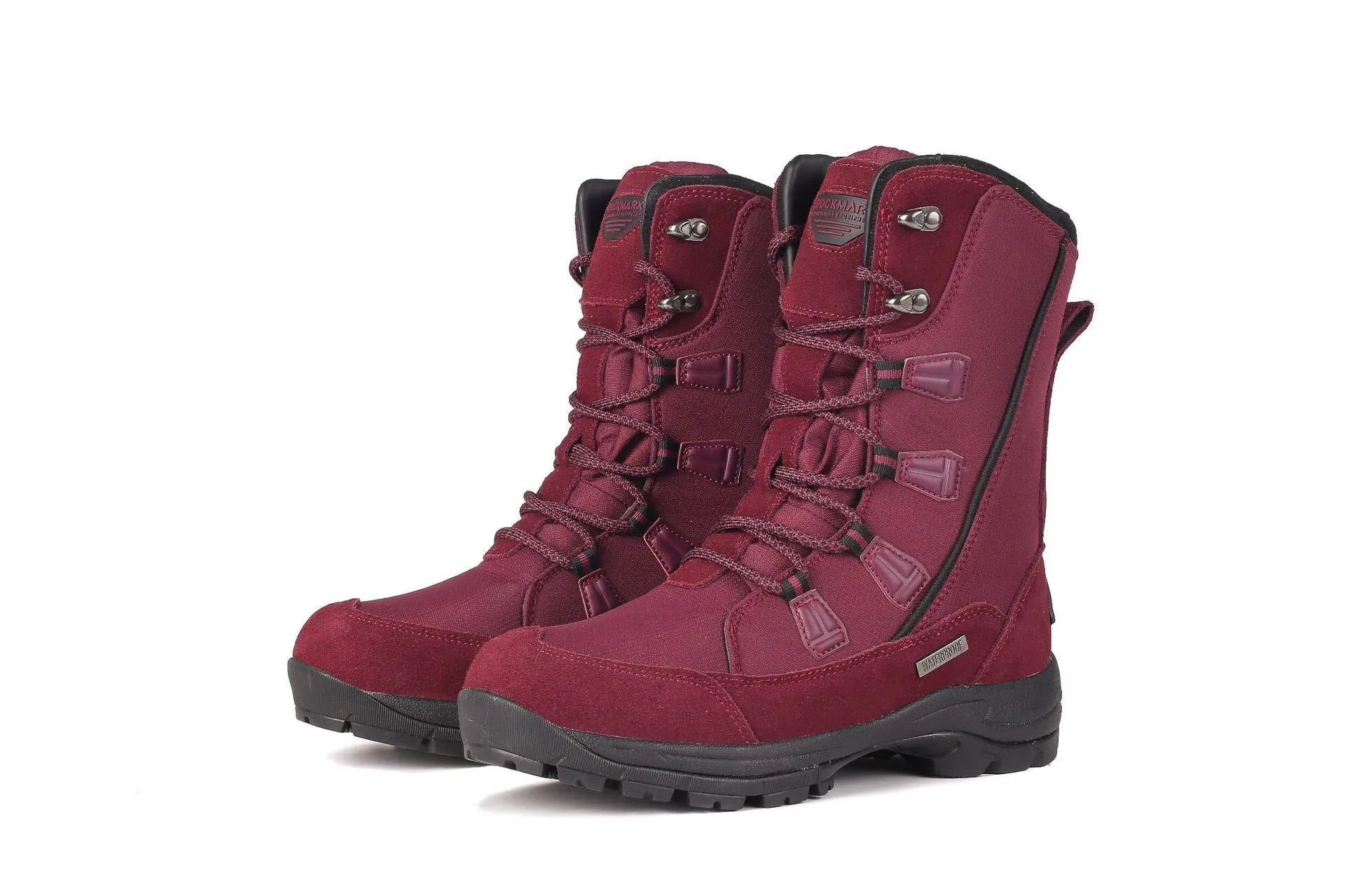 Women's black thermal snow boots with genuine leather upper and rubber sole