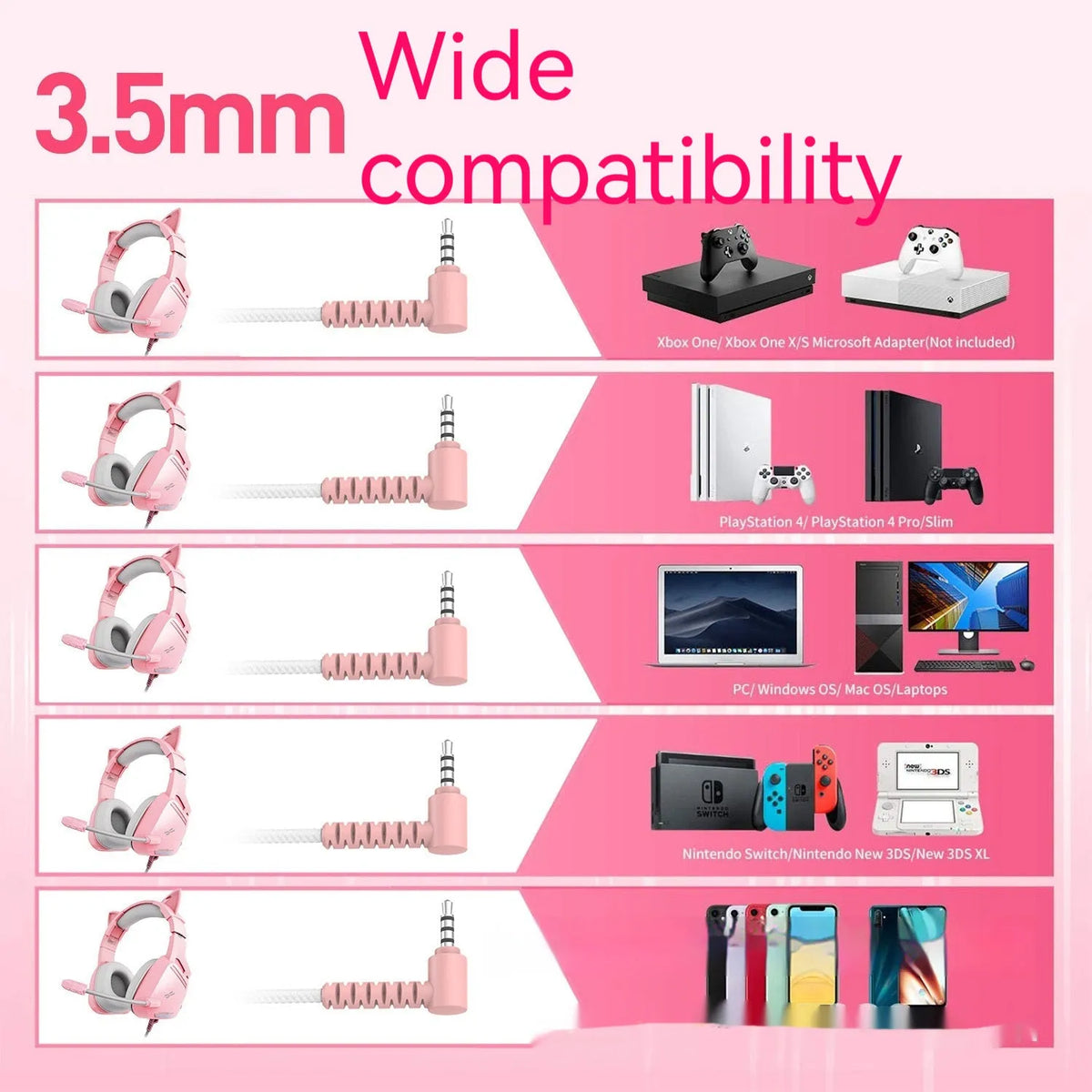 Pink G800 headworn wired earphones with braided cable and 3.5mm L-shaped plug
