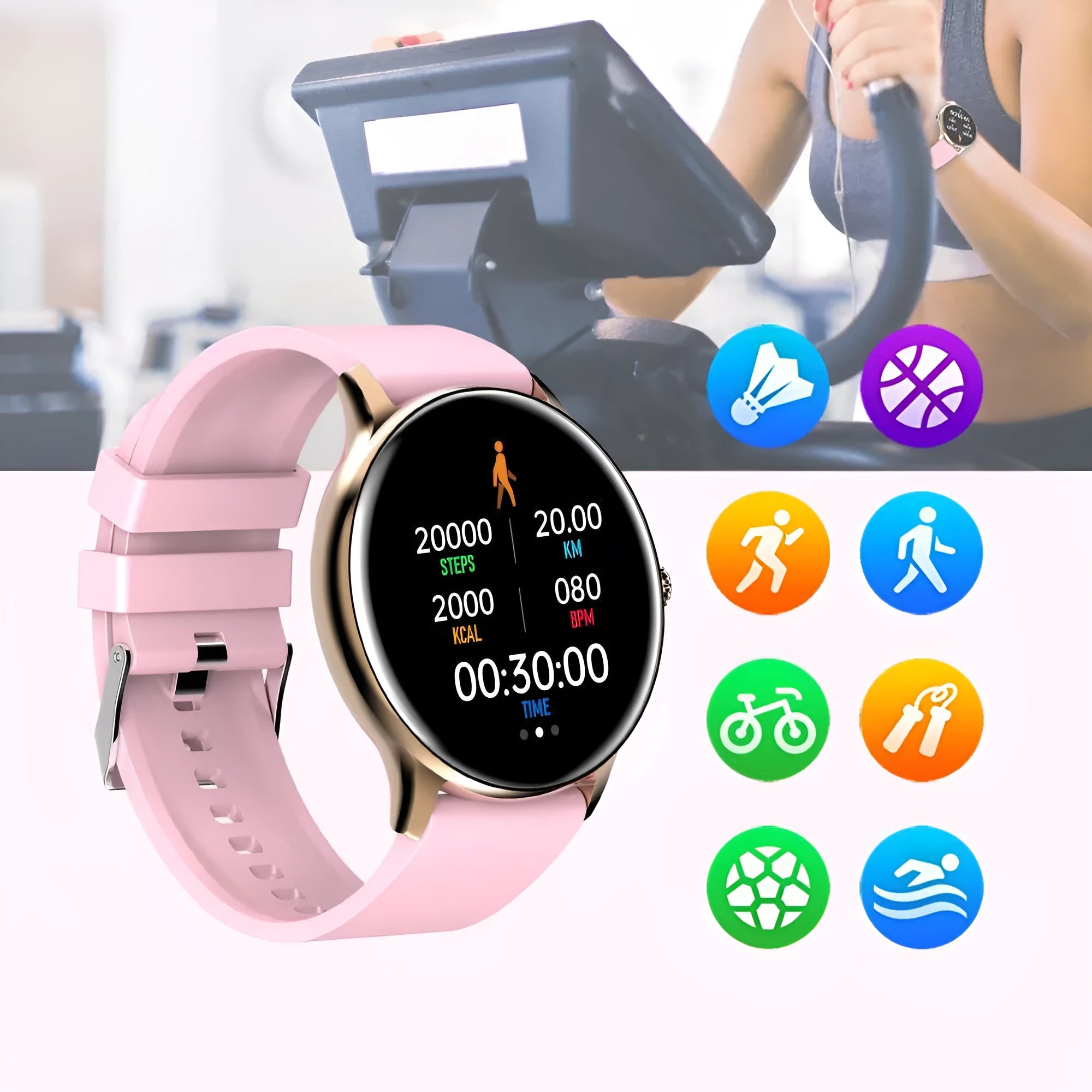 Blood pressure monitoring smart watch with 1.28-inch touchscreen in black, gold or silver