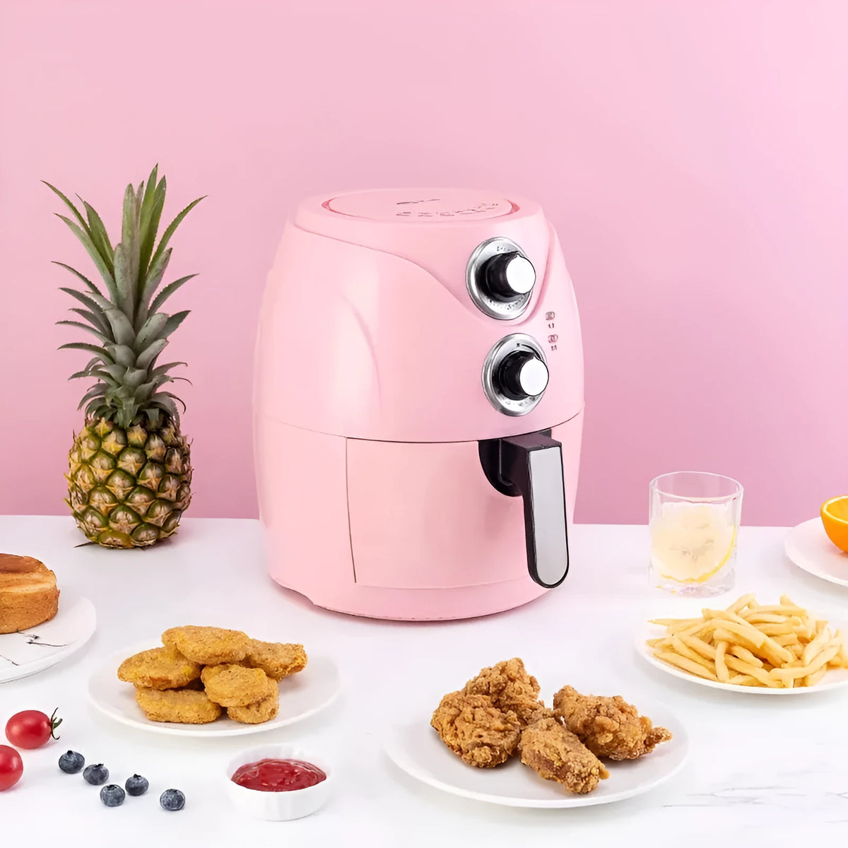 Home 5L multifunctional air fryer, black plastic body, 1200W, compact kitchen countertop size