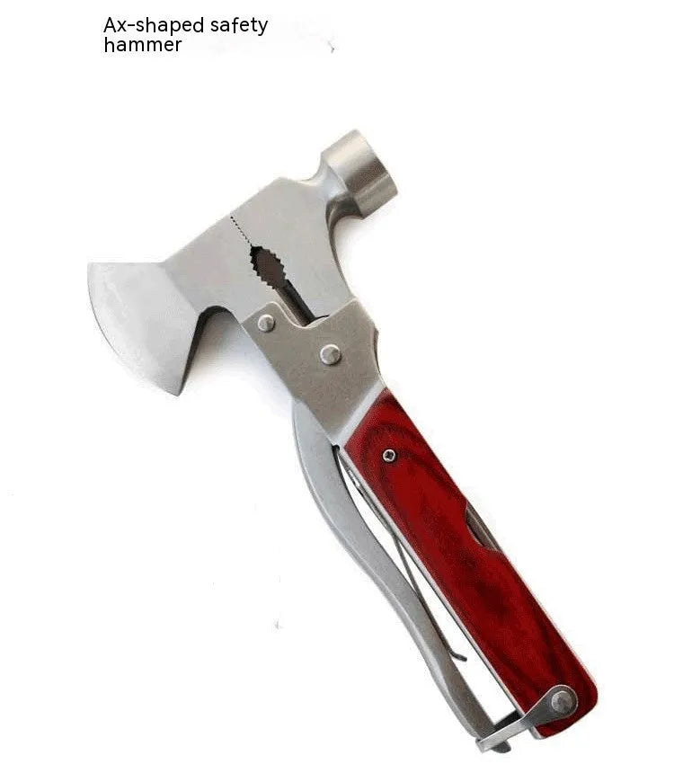 Multifunctional 16-in-1 car safety hammer with solid steel construction and Oxford fabric carry bag