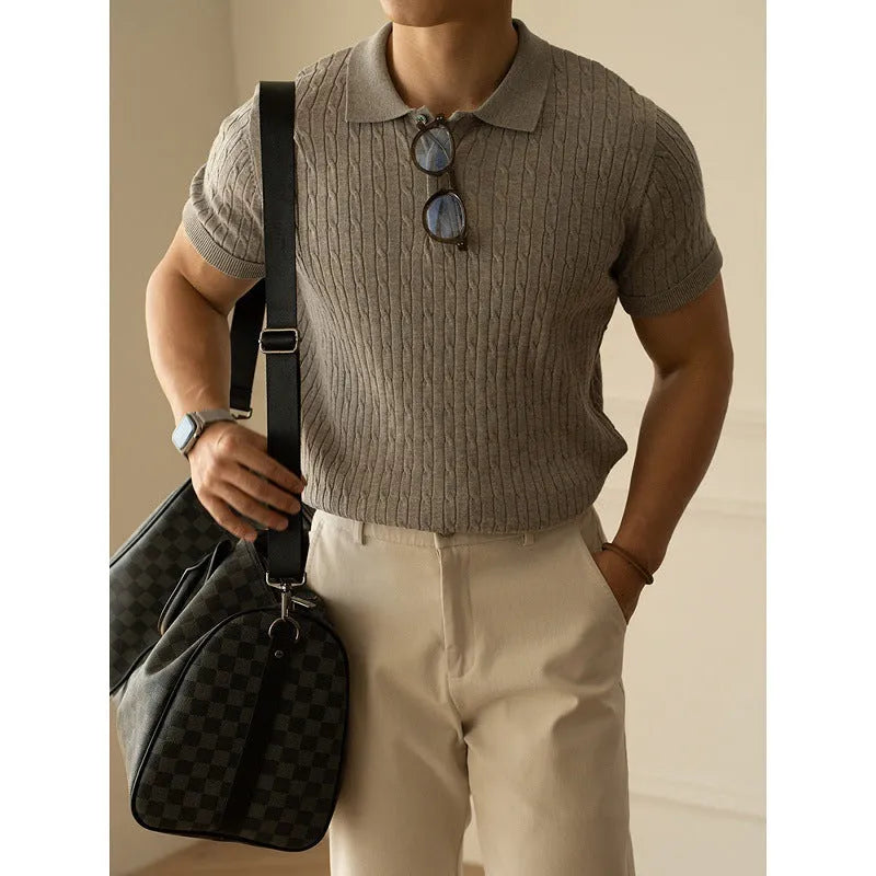 Men's short sleeve business top in khaki, part of a set also available in black and white.