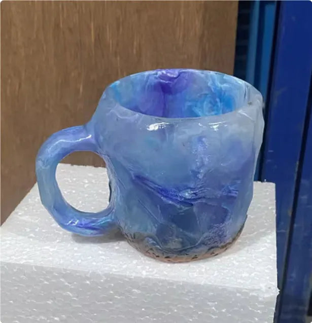 Resin mineral crystal coffee mug with handle showing clear design and colour options