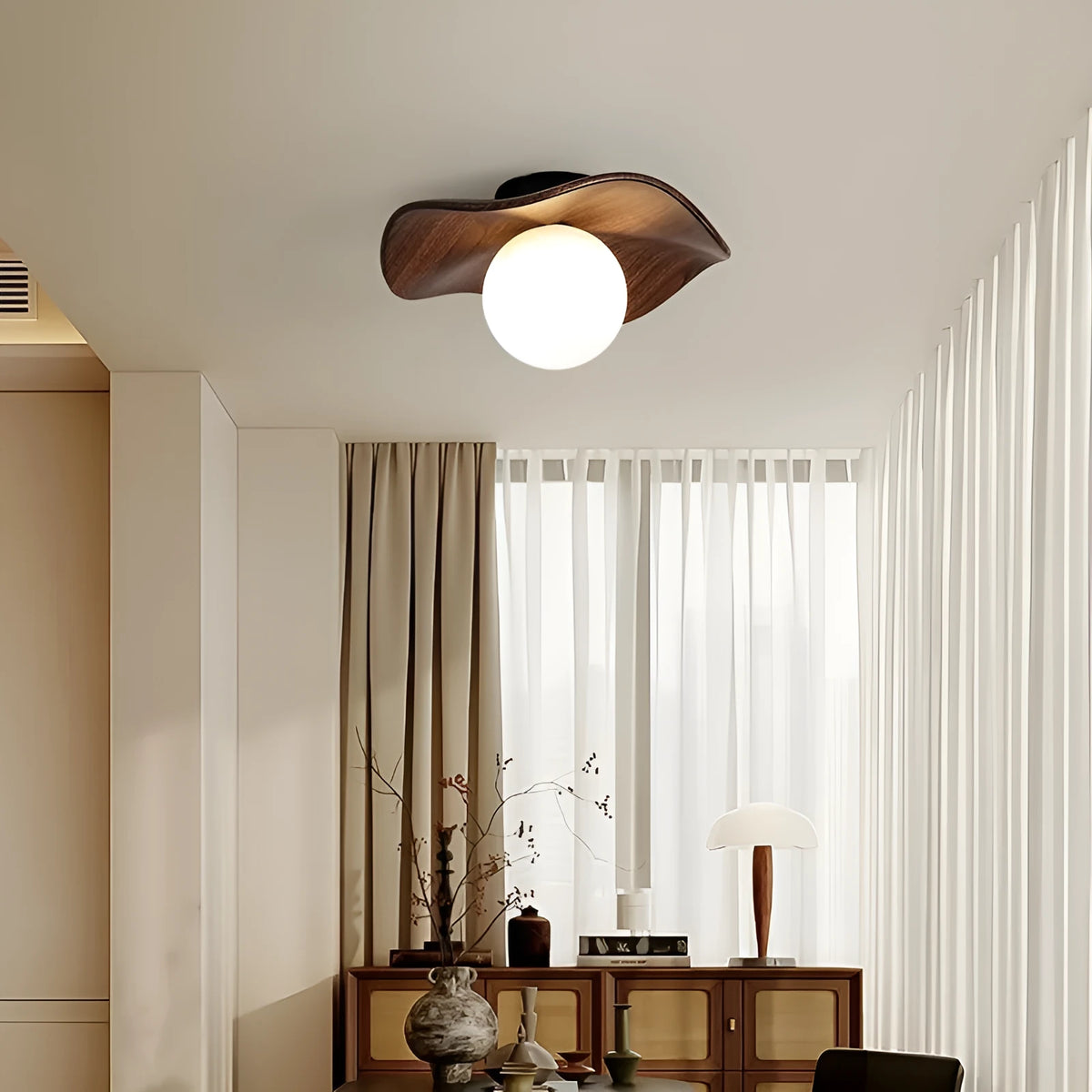 Antique style retro ceiling lamp for corridor or entrance in beige brown colour, 220V ceiling light