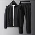 Stand collar casual all-match sports suit in Coffee colour, slim fit long sleeve design