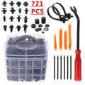 721 pieces automotive boxed buckle fastener kit with screwdriver, rocker, cable ties, gaskets in carton packaging