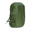 Army green waterproof backpack rain cover fitted over an 80L hiking rucksack.