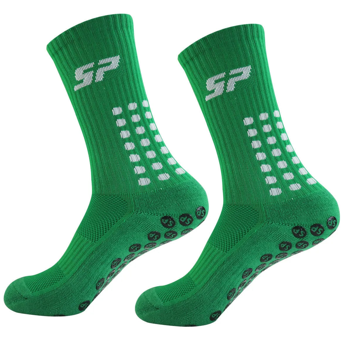 Non-slip nylon mid-calf socks for badminton and soccer in blue, shown on a white background