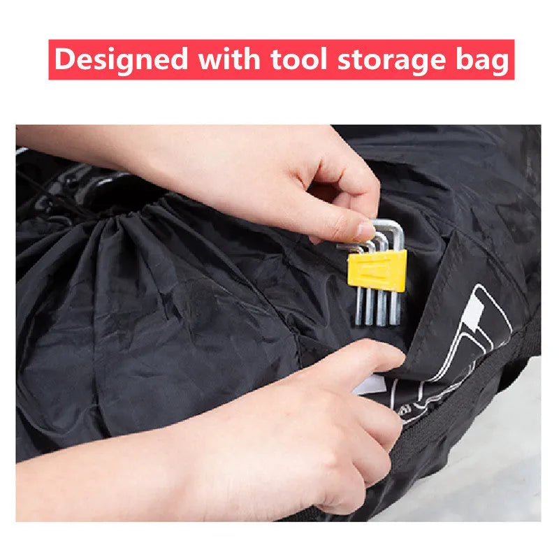 Set of four black Oxford cloth car tyre protective covers for parked vehicles.