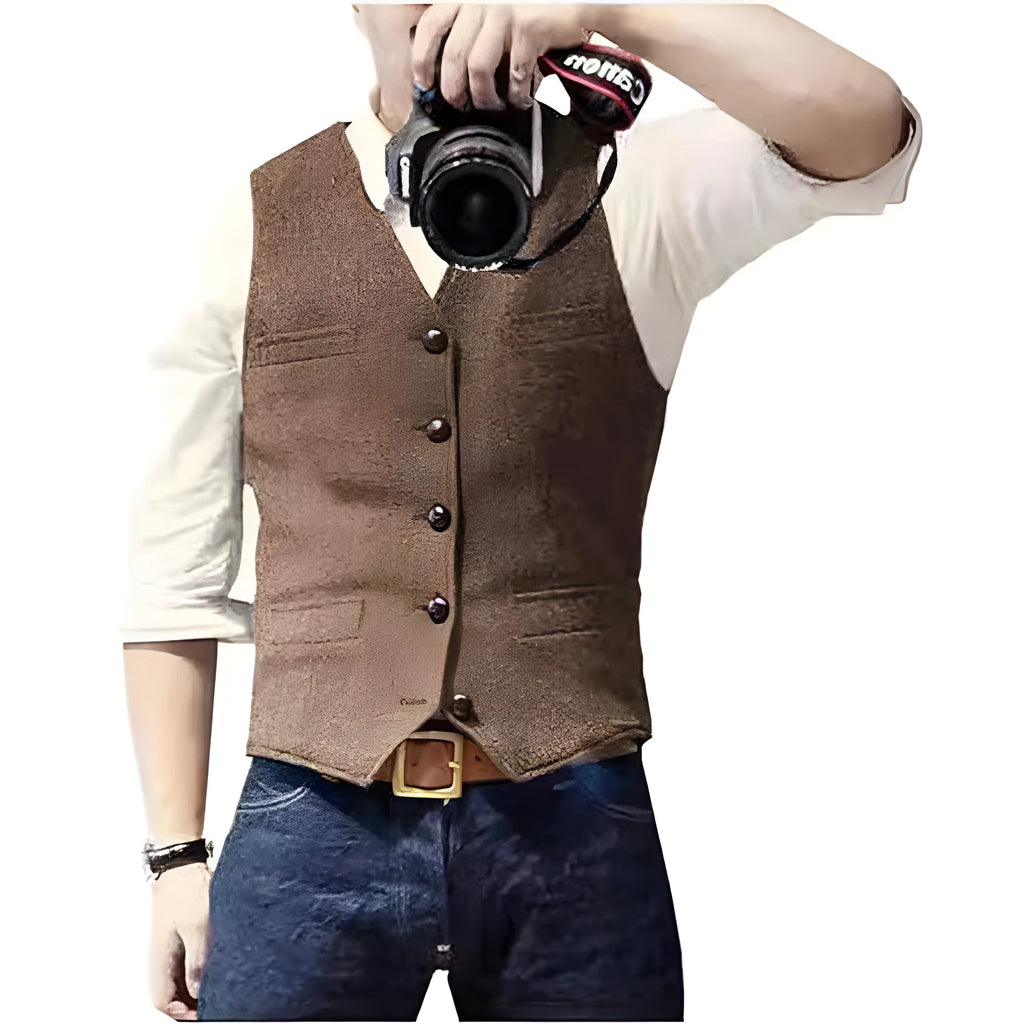 Men's slim-fit herringbone vest in viscose, available in brown, champagne, coffee, navy blue, silver, sizes XS to 6XL