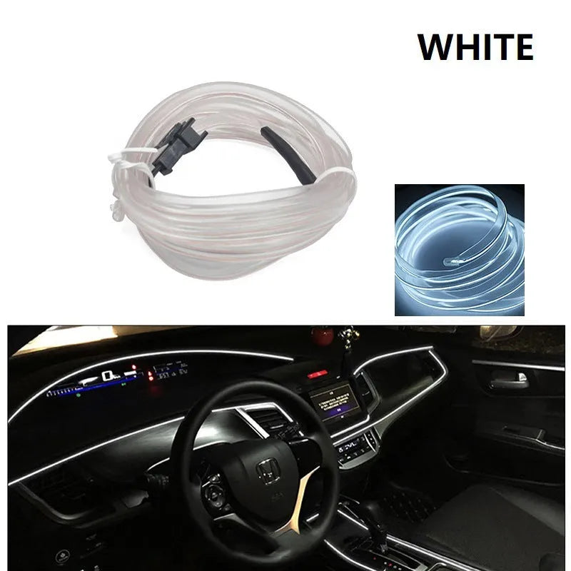 Six-metre long USB-powered LED light strip for car interior ambient lighting in ten colour variants.