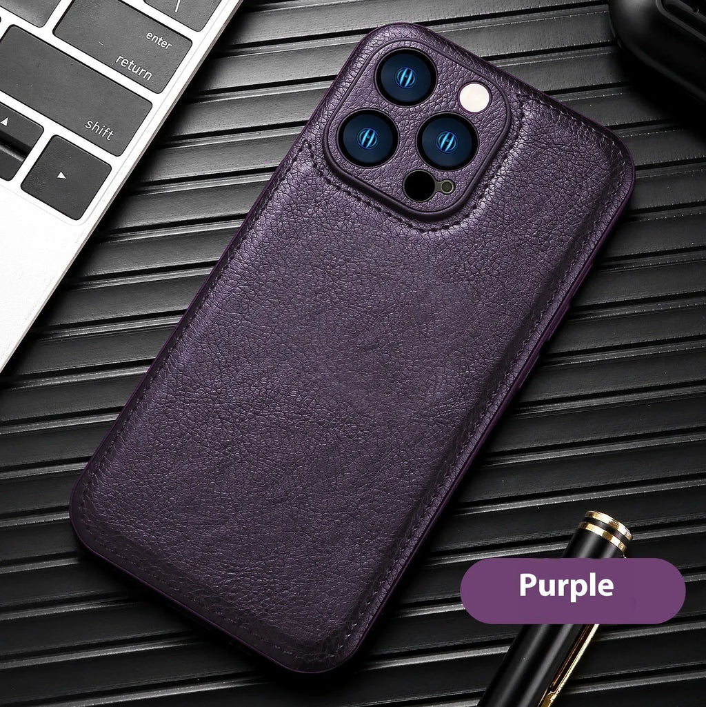 Leather grain TPU PU leather drop-resistant phone case for Apple iPhone series in black colour