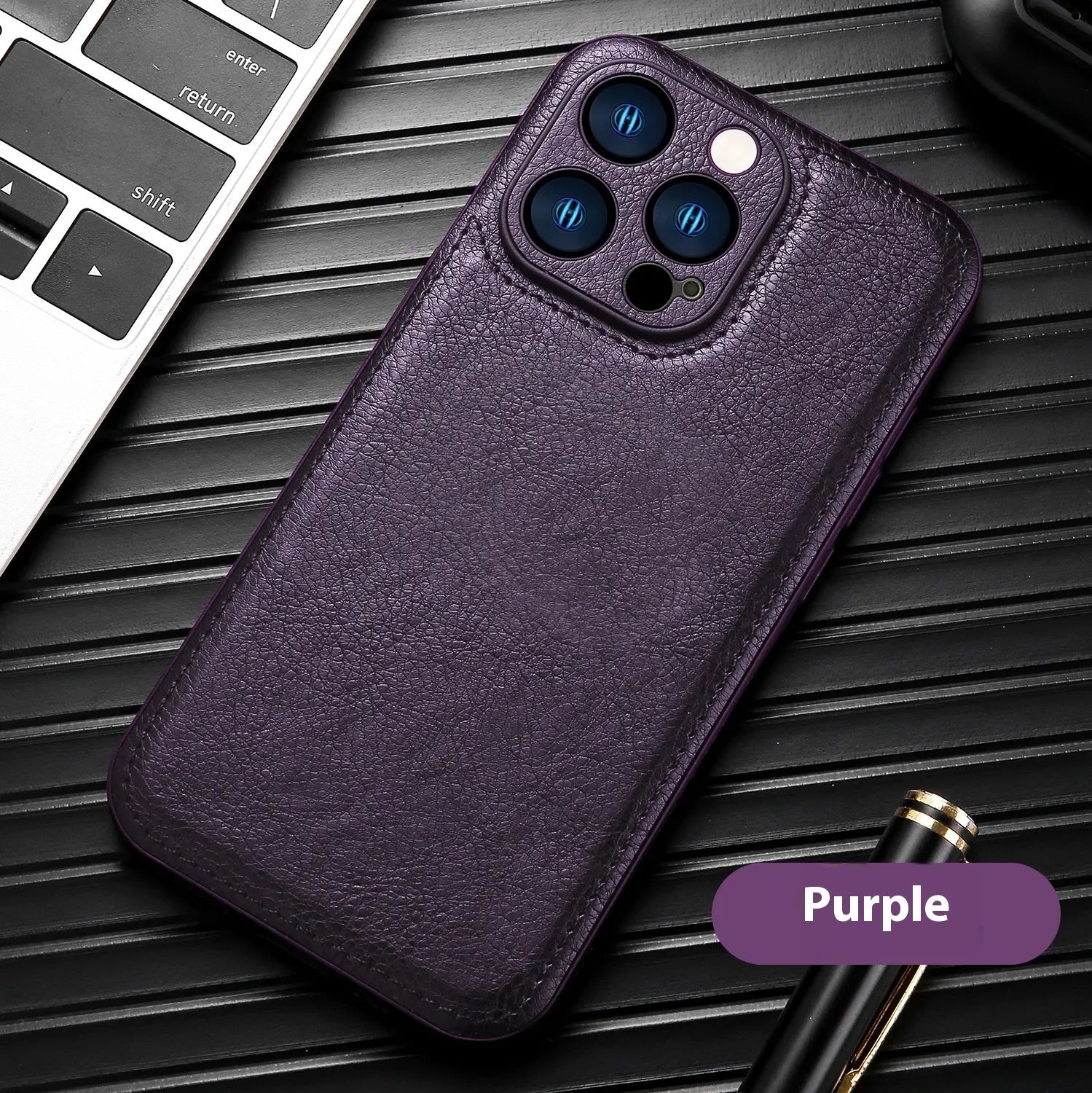 Leather grain TPU PU leather drop-resistant phone case for Apple iPhone series in black colour