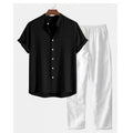 Men's casual loose short sleeve shirt and pants suit set in linen feel polyester, multiple colours available