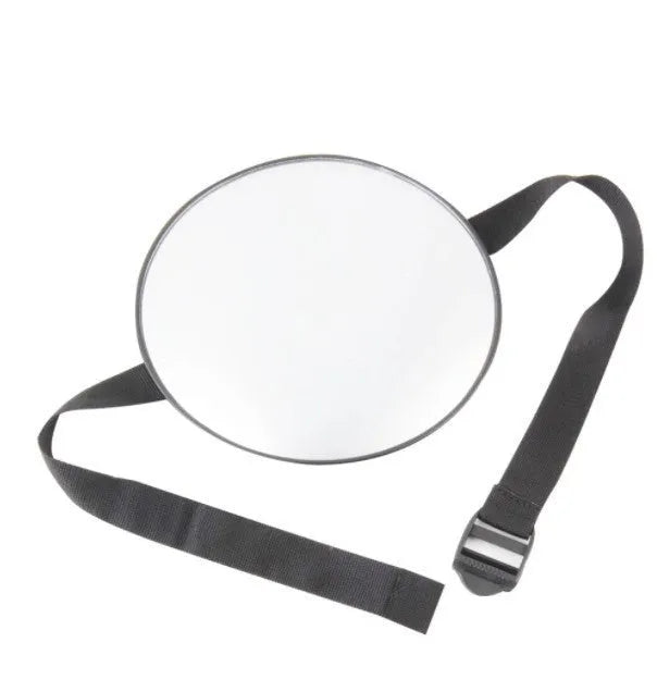 Black baby car rearview mirror with 17cm glass mounted on adjustable strap for rear-facing safety seats