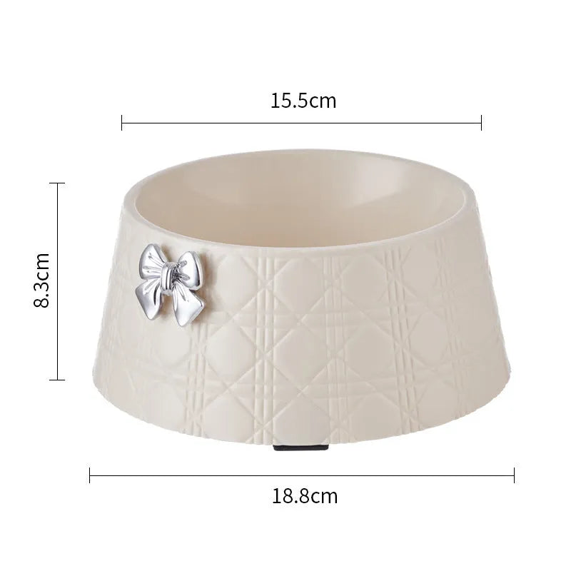 Bowknot pet feeding bowl with diamond pattern in multiple colour options