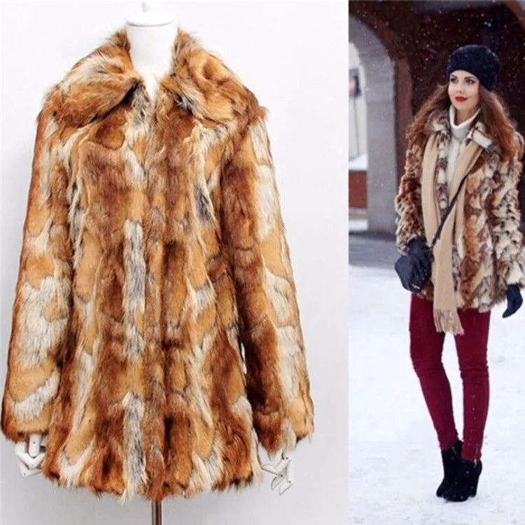 Women's tiger print faux fur leather jacket with long sleeves on a hanger