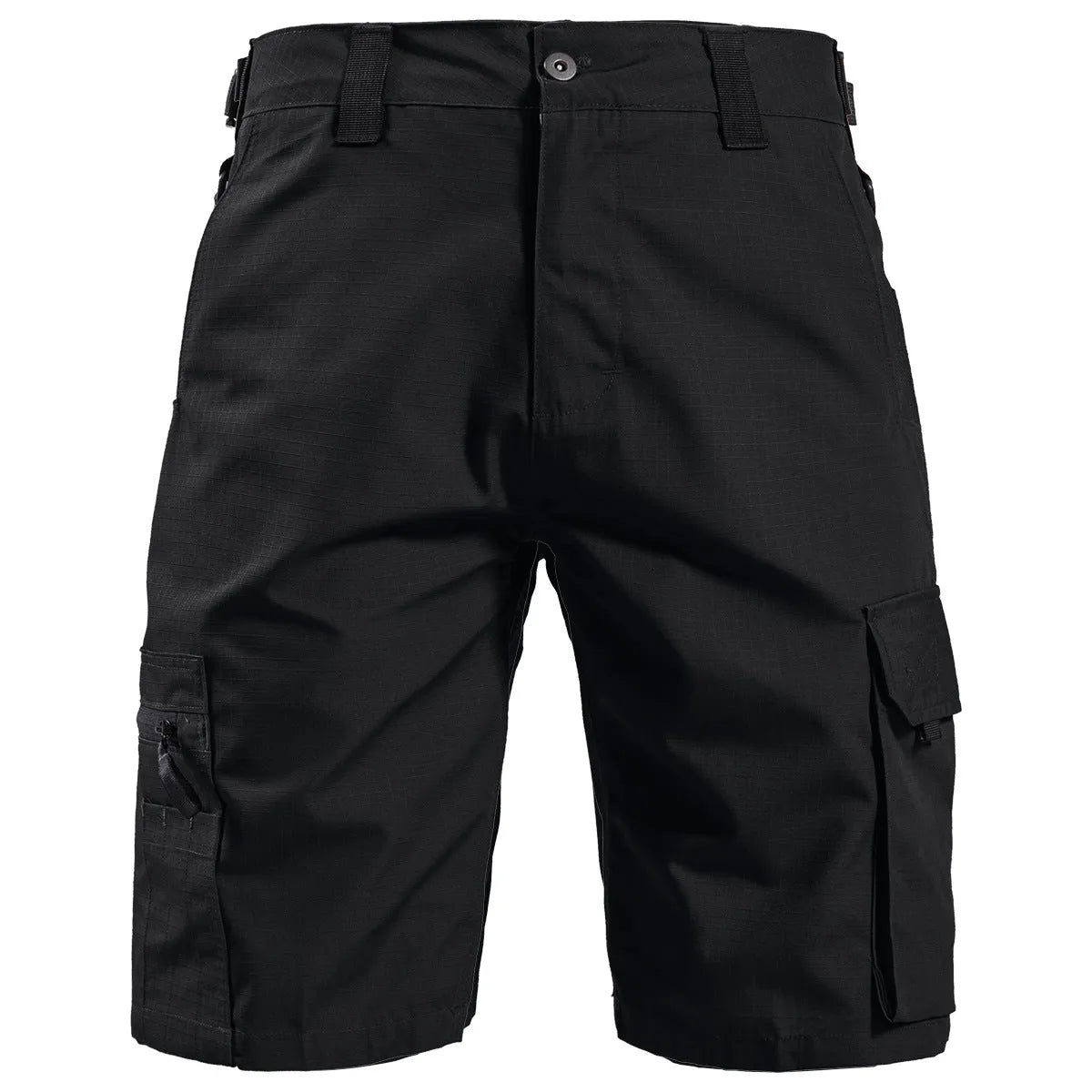 Men's tactical camouflage cargo shorts in army green colour with multiple pockets.